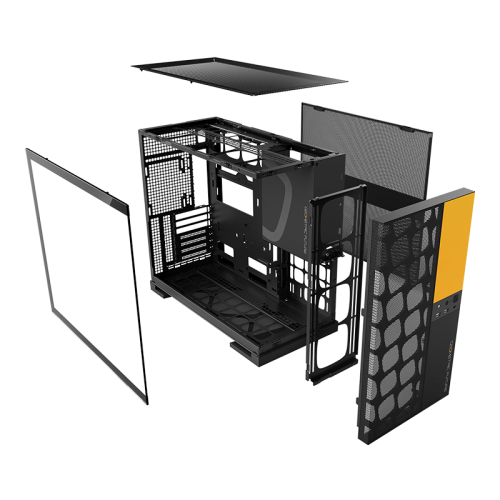 Корпус ПК без блока питания/ Case Geometric Future Model 5 Vent, Midi-Tower, TG, no fans, 2xUSB-A 3.0, 1xUSB 3.2 Type-C, E-ATX, ATX, mATX, mITX Black/Yellow