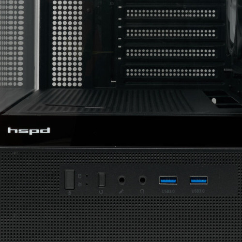 Корпус без блока питания/ HSPD F710, Panoramic Mid Tower, Black, TG, 0.5 SPCC, 3x120mm ARGB E-ATX, ATX, mATX, mITX 185/395/270mm 2x2.5