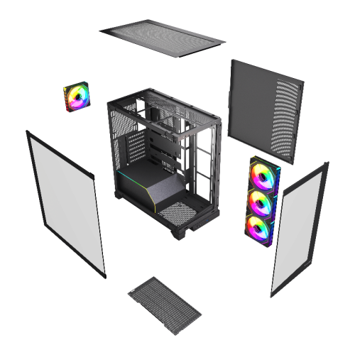 Корпус без блока питания/ Case HSPD F550, Mid Tower, Black, TG, 0.7 SPCC, 4x120mm ARGB ATX, mATX, mITX 185/420/200mm 3x2.5 Корпус без блока питания/ Case HSPD F550, Mid Tower, Black, TG, 0.7 SPCC, 4x120mm ARGB ATX, mATX, mITX 185/420/200mm 3x2.5