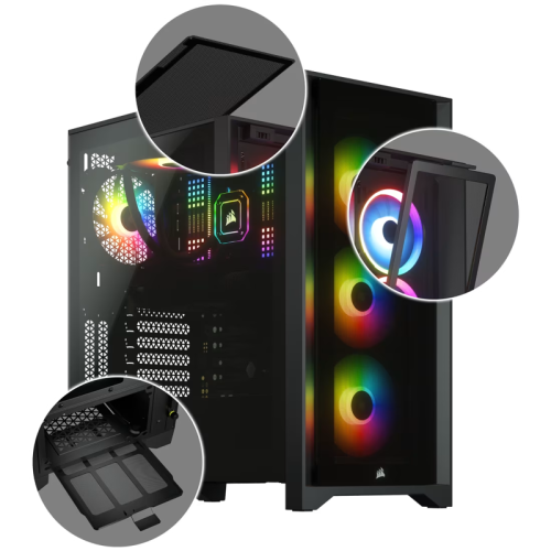 Корпус без блока питания/ Case Corsair iCUE 4000X RGB, Midi-Tower, TG, 3x120mm RGB, 1xUSB-A 3.2, 1xUSB 3.2 Type-C, E-ATX, ATX, mATX, mITX Black