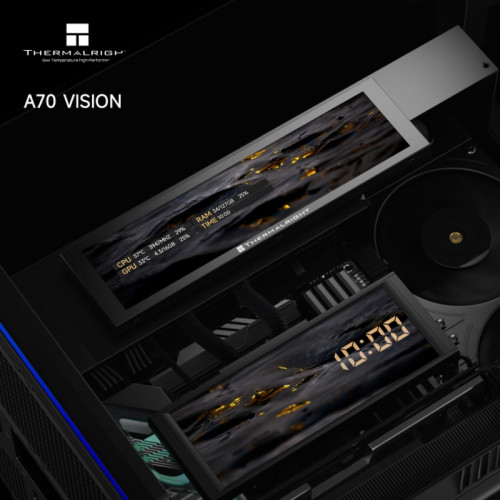 Корпус без блока питания/ Case Thermalright A70 Vision FAN5-C, Midi-Tower, TG, LCD, 5x120mm ARGB, 2xUSB-A 3.0, 1xUSB Type-C, ATX, mATX, mITX Black Корпус без блока питания/ Case Thermalright A70 Vision FAN5-C, Midi-Tower, TG, LCD, 5x120mm ARGB, 2xUSB-A 3.0, 1xUSB Type-C, ATX, mATX, mITX Black