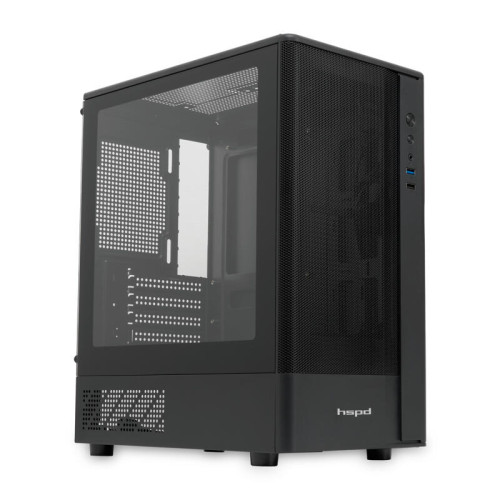 Корпус без блока питания/ Case HSPD M332, Mesh Mini-tower, Black, TG, 0.4 SPCC, no fans, mATX, mITX, 160/285/170mm, 1x2.5
