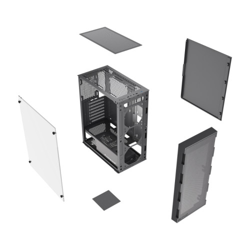 Корпус без блока питания/ Case HSPD M550, Mesh Mid Tower, Black, TG, 0.45 SPCC, no fans ATX, mATX, mITX 165/340/200mm 2x2.5