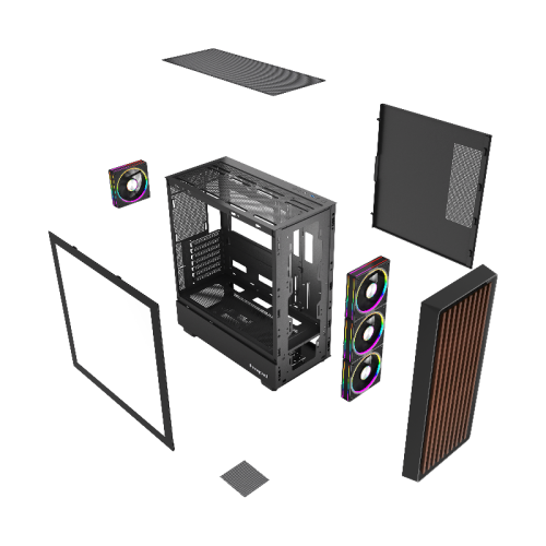 Корпус без блока питания/ Case HSPD F760, Mid Tower, Black, TG, 0.5 SPCC, 4x120mm ARGB E-ATX, ATX, mATX, mITX 165/420/200mm 2x2.5