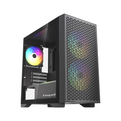 Корпус без блока питания/ Case HSPD M335, Mesh Mini-tower, Black, TG, 0.45 SPCC, 3x120mm ARGB (M11-120) mATX, mITX 160/340/180mm 2x2.5