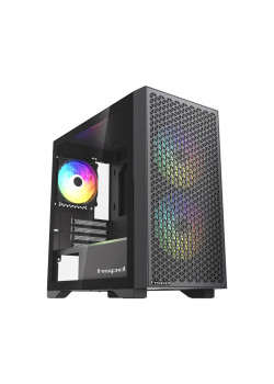 Корпус без блока питания/ Case HSPD M335, Mesh Mini-tower, Black, TG, 0.45 SPCC, 3x120mm ARGB (M11-120) mATX, mITX 160/340/180mm 2x2.5