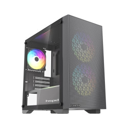 Корпус без блока питания/ Case HSPD M334, Mesh Mini-tower, Black, TG, 0.45 SPCC, 3x120mm ARGB (M11-120) mATX, mITX 160/340/180mm 2x2.5