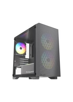 Корпус без блока питания/ Case HSPD M334, Mesh Mini-tower, Black, TG, 0.45 SPCC, 3x120mm ARGB (M11-120) mATX, mITX 160/340/180mm 2x2.5