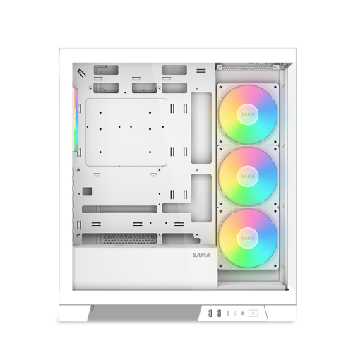 Корпус ПК без блока питания/ Case SAMA V50 White, Midi-Tower, TG, 4x120mm ARGB, 2xUSB 3.0 + 1xUSB 3.1 Type-C, ATX, mATX, mITX White