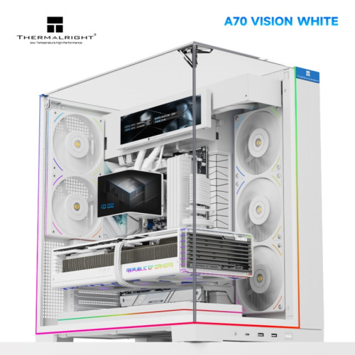 Корпус без блока питания/ Case Thermalright A70 Vision FAN5-C, Midi-Tower, TG, LCD, 5x120mm ARGB, 2xUSB-A 3.0, 1xUSB Type-C, ATX, mATX, mITX White