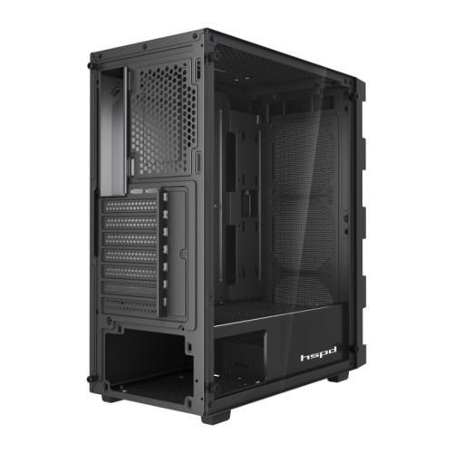 Корпус без блока питания/ Case HSPD M550, Mesh Mid Tower, Black, TG, 0.45 SPCC, no fans ATX, mATX, mITX 165/340/200mm 2x2.5