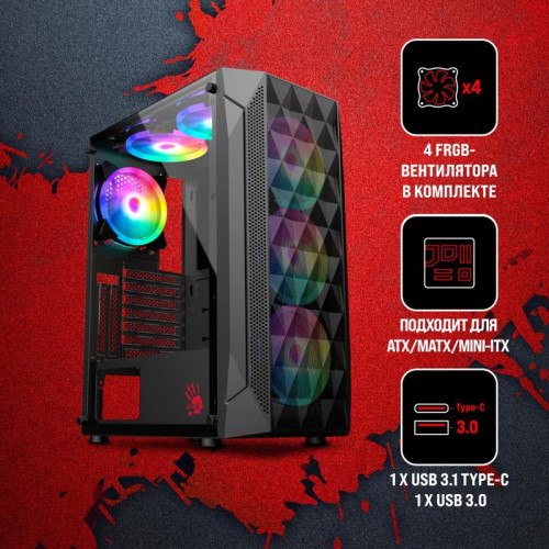 Корпус Bloody BD-CC107F черный ATX 4x120mm 1xUSB3.0 audio bott PSU [BD-CC107F-BK]