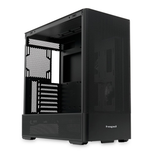 Корпус без блока питания/ Case HSPD M712, Mesh Mid Tower, Black, TG, 0.6 SPCC, no fans, E-ATX, ATX, mATX, mITX, 175/410/160mm, 2x2.5