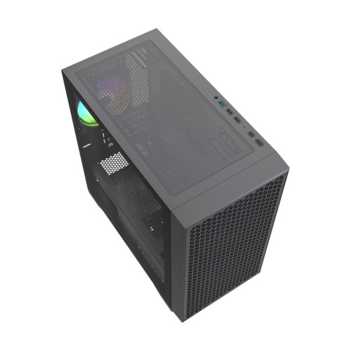 Корпус без блока питания/ Case HSPD M335, Mesh Mini-tower, Black, TG, 0.45 SPCC, 3x120mm ARGB (M11-120) mATX, mITX 160/340/180mm 2x2.5