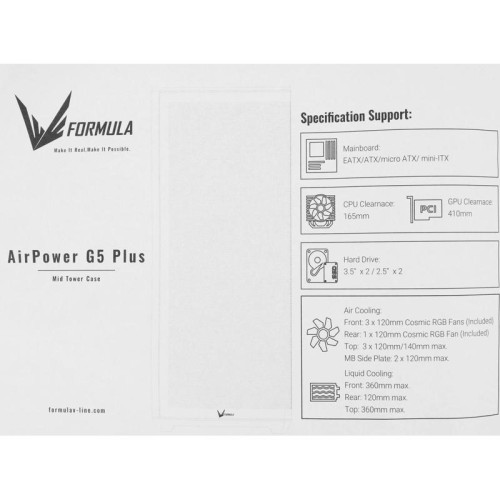 Корпус Formula Air Power G5 Plus белый ATX 2xUSB2.0 audio bott PSU [AIR POWER G5 PLUS W]