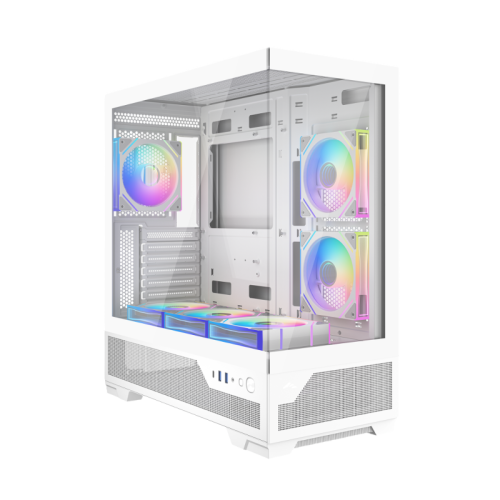 Корпус ПК без блока питания/ Case SAMA V43 White, Midi-Tower, TG, 6x120mm ARGB, 2xUSB 3.0 + 1xUSB 3.2 Type-C, ATX, mATX, mITX White