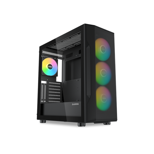 Корпус ПК без блока питания/ Case SAMA S40 Black, Midi-Tower, TG, 4x120mm ARGB, 2xUSB 3.0 + 1xUSB 3.1 Type-C, ATX, mATX, mITX Black