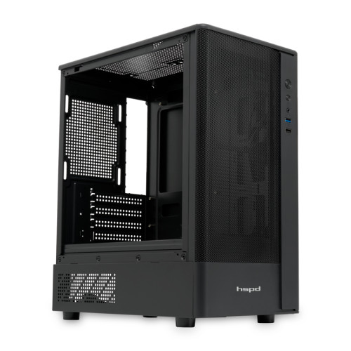 Корпус без блока питания/ Case HSPD M332, Mesh Mini-tower, Black, TG, 0.4 SPCC, no fans, mATX, mITX, 160/285/170mm, 1x2.5