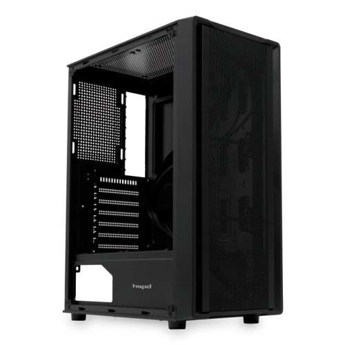 Корпус без блока питания/ Case HSPD M530, Mesh Mid Tower, Black, TG, 0.4 SPCC, no fans ATX, mATX, mITX 155/290/200mm 2x2.5