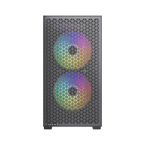 Корпус без блока питания/ Case HSPD M335, Mesh Mini-tower, Black, TG, 0.45 SPCC, 3x120mm ARGB (M11-120) mATX, mITX 160/340/180mm 2x2.5
