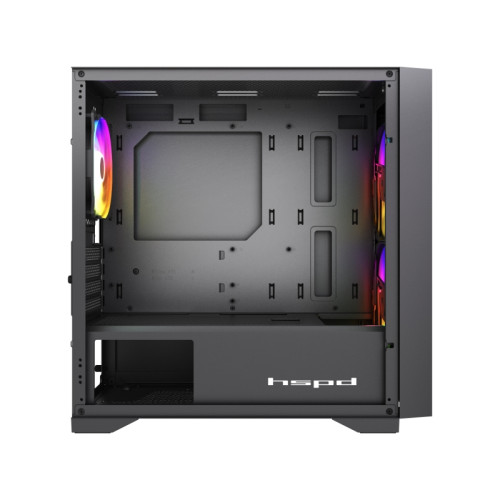 Корпус без блока питания/ Case HSPD M335, Mesh Mini-tower, Black, TG, 0.45 SPCC, 3x120mm ARGB (M11-120) mATX, mITX 160/340/180mm 2x2.5