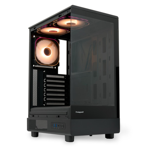 Корпус без блока питания/ HSPD F510, Panoramic Mid Tower, Black, TG, 0.5 SPCC, 3x120mm ARGB ATX, mATX, mITX 180/280/160mm 1x2.5