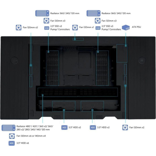 Корпус Lian-Li DK07X черный E-ATX 10x120mm 3x140mm 2xUSB3.0 audio bott PSU [G99.DK07X.10RU]