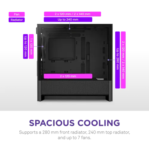 Корпус без блока питания/ Case NZXT H3 Flow (2025), Midi-Tower, TG, 1x120mm, 1xUSB-A 3.2 + 1xUSB-C 3.2, mATX, mITX Black