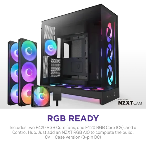 Корпус без блока питания/ Case NZXT H9 Flow RGB+ (2025), Midi-Tower, TG, 6x140mm RGB + 1x120mm RGB, 2xUSB-A 3.2 + 1xUSB-C 3.2, E-ATX, ATX, mATX, mITX Black