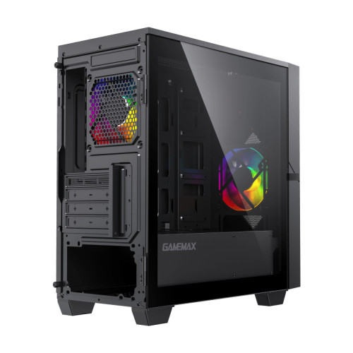 Компьютерный корпус, без блока питания mATX/ Gamemax Cyclops BG mATX case, black, w/o PSU, w/1xUSB3.0+1xUSB2.0, w/1x12cm ARGB front fan (GMX-12-Rainbow-C9), w/1x12cm ARGB rear fan (GMX-12-