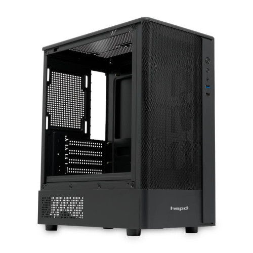 Корпус без блока питания/ Case HSPD M332, Mesh Mini-tower, Black, TG, 0.4 SPCC, no fans, mATX, mITX, 160/285/170mm, 1x2.5