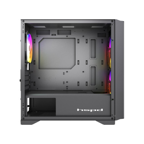 Корпус без блока питания/ Case HSPD M336, Mesh Mini-tower, Black, TG, 0.45 SPCC, 3x120mm ARGB (M11-120) mATX, mITX 160/340/180mm 2x2.5