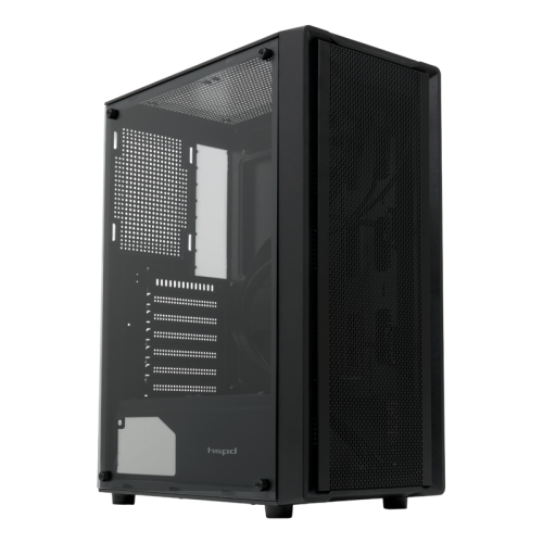 Корпус без блока питания/ Case HSPD M530, Mesh Mid Tower, Black, TG, 0.4 SPCC, no fans ATX, mATX, mITX 155/290/200mm 2x2.5
