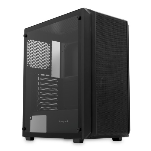 Корпус без блока питания/ Case HSPD M730, Mesh Mid Tower, Black, TG, 0.4 SPCC, no fans, E-ATX, ATX, mATX, mITX, 155/280/175-200mm, 2x2.5