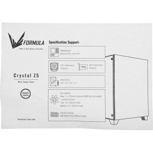 Корпус Formula Crystal Z5 TG белый mATX 11x120mm 2xUSB2.0 1xUSB3.0 audio bott PSU [CRYSTAL Z5]