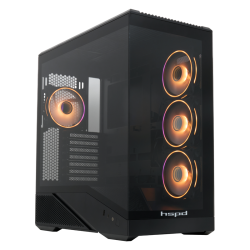 Корпус без блока питания/ Case HSPD F711, Panoramic Full Tower, Black, TG, 0.7 SPCC, 4x120mm ARGB (FN027) ATX, mATX, mITX 190/420/280mm 2x2.5