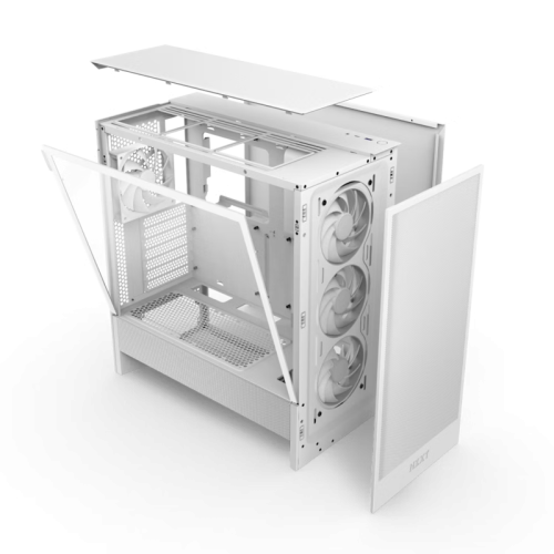 Корпус ПК без блока питания/ Case NZXT H5 Flow RGB, Midi-Tower, TG, 4x120mm RGB, 1xUSB-A 3.2 + 1xUSB-C 3.2, E-ATX, ATX, mATX, mITX White