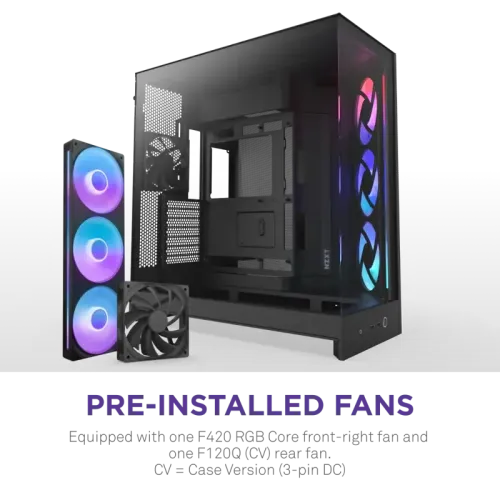 Корпус без блока питания/ Case NZXT H9 Flow RGB (2025), Midi-Tower, TG, 3x140mm RGB + 1x120mm, 2xUSB-A 3.2 + 1xUSB-C 3.2, E-ATX, ATX, mATX, mITX Black