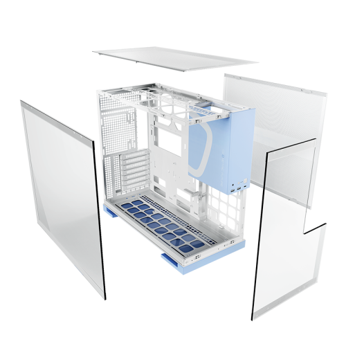 Корпус ПК без блока питания/ Case Geometric Future Model 5, Midi-Tower, TG, no fans, 2xUSB-A 3.0, 1xUSB 3.2 Type-C, E-ATX, ATX, mATX, mITX Light blue