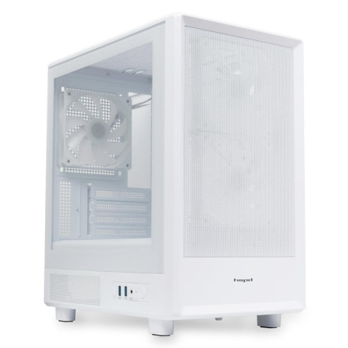 Корпус без блока питания/ HSPD M310, Mesh Mini-tower, White, TG, 0.4 SPCC, 3x120mm ARGB mATX, mITX 180/280/160mm 1x2.5