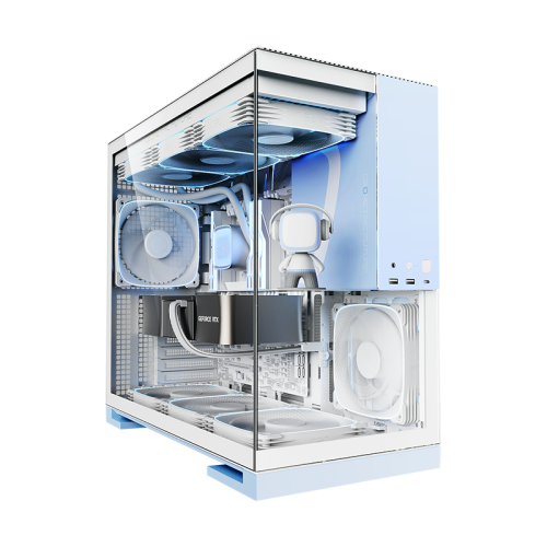 Корпус ПК без блока питания/ Case Geometric Future Model 5, Midi-Tower, TG, no fans, 2xUSB-A 3.0, 1xUSB 3.2 Type-C, E-ATX, ATX, mATX, mITX Light blue