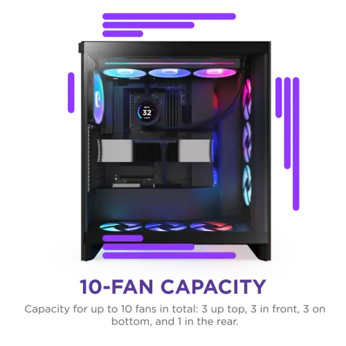Корпус без блока питания/ Case NZXT H7 Flow RGB, Midi-Tower, TG, 3x120mm RGB, 2xUSB-A 3.2 + 1xUSB-C 3.2, E-ATX, ATX, mATX, mITX Black