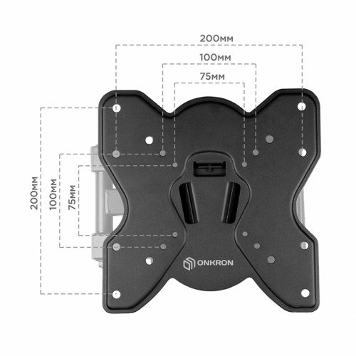 Кронштейн ONKRON/ 17-43'' макс 200*200 мм, 2 колена, наклон -+ 8º, поворот: 180°, от стены 65-448 мм, макс вес 35кг, черный