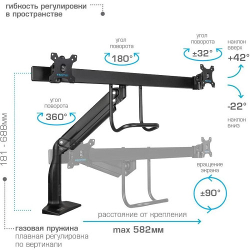 Кронштейн для мониторов Kromax OFFICE-20 черный 17