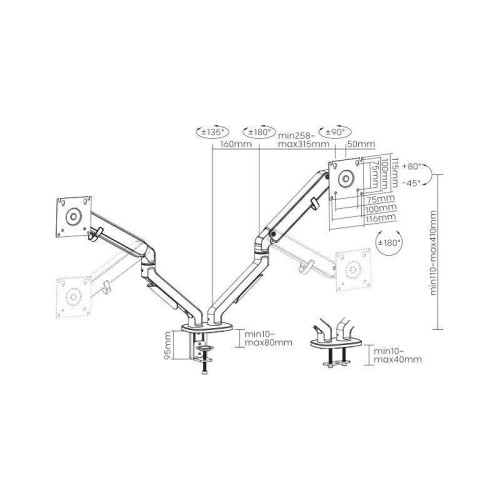 Кронштейн для мониторов Ultramounts UM735BL черный/серый 17