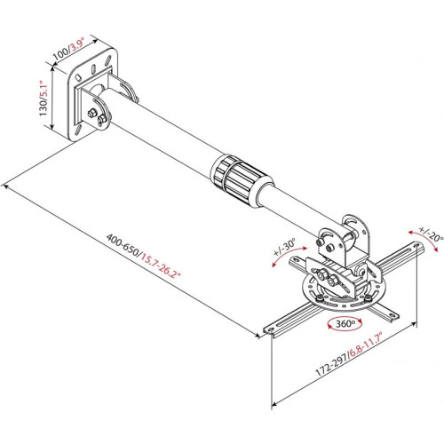 Кронштейн для проектора Cactus CS-VM-PR16L-BK черный макс.13.6кг потолочный поворот и наклон