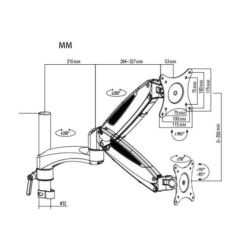 Кронштейн для монитора/ноутбука Cactus CS-VM-LH08-BK черный 13