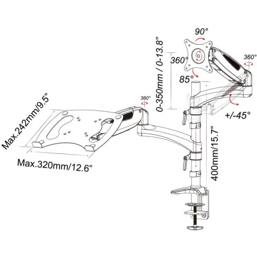 Кронштейн для монитора/ноутбука Cactus CS-VM-LH08-BK черный 13