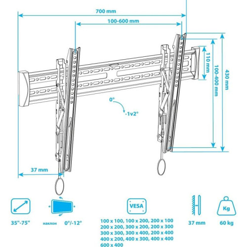 Кронштейн для телевизора Arm Media PLASMA-12 черный 35
