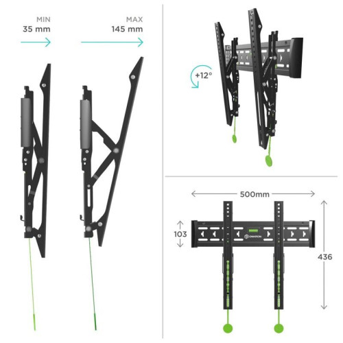 Кронштейн ONKRON/ 32-65'' макс 400*400 наклон 12º от стены: 35-145мм, макс вес 36,4кг, встр уровень